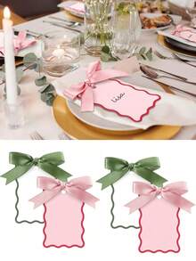 1/48pcs/Set Fan-Shaped Name Cards With Ribbon, DIY Wedding Table Number Cards, Wedding Party Decoration - Multicolor - View 2