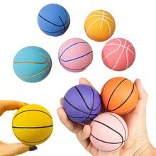 1pc 6cm Super Elastic Mini Rubber Basketball, Stress Relief Hollow Bouncy Ball, Mini Basketball - Multicolor - View 1