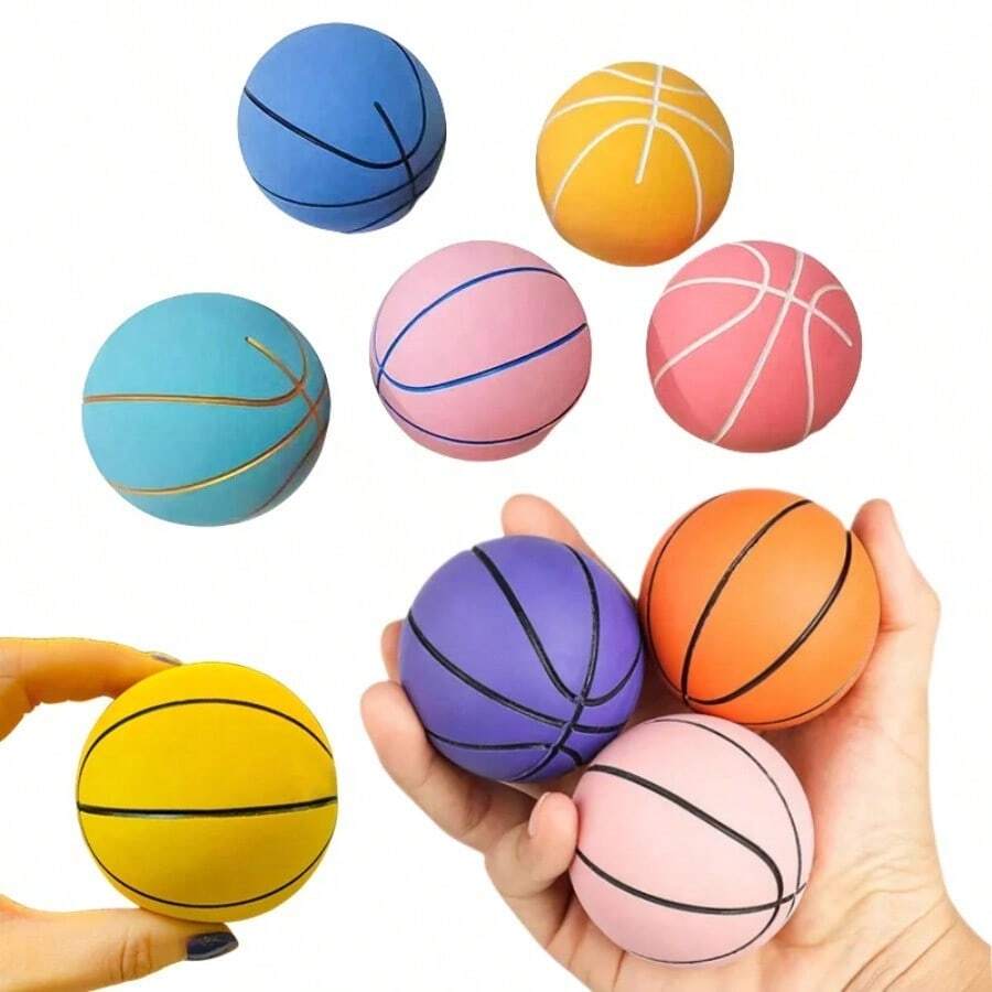 1pc 6cm Super Elastic Mini Rubber Basketball, Stress Relief Hollow Bouncy Ball, Mini Basketball - Multicolor - View 1