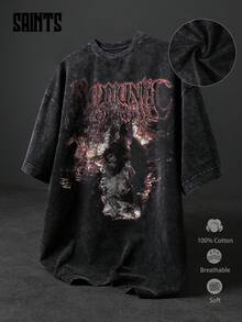 Áo thun Gothic nam mùa hè phong cách đường phố Mỹ cổ điển dáng rộng tay ngắn - màu đen - Xem 1