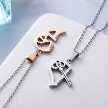 Fashionable New Heart-Shaped Key Carved Letter Puzzle Couple Pendant Necklace - Multicolor - View 3