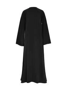 Abayas For Women,Solid Color Two Pieces Set Abayas For Women,Crystal-Embellished Trim Abaya & Hijab For Women - Middle Eastern Luxury Sleek Style, Draped Fabric, Ideal For High-End Indoor Business Dinners,Elegant Party Dresses For Women Black - Black - View 4
