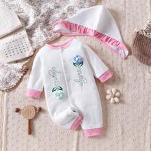 Autumn/Winter Baby Girls' Round Neck Patchwork Embroidered Letter Long Sleeve Romper - White - View 1