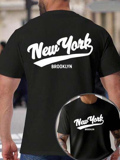 1pc Stylish Plus Size Men's Casual Letter Print Short Sleeve T-Shirt, Comfortable Fabric Suitable For Strolling, Leisure, Outdoor Travel, Home Relaxation, Great Gift For Men In Summer