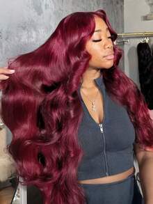 Uveous 34 Inch 99J Lace Front Wig Human Hair 13x4 Burgundy Body Wave Lace Front Wig Human Hair Pre Plucked With Baby Hair  HD Lace Wig Human Hair 200% Density Colored Wigs - S99J - 查看 9