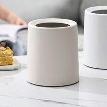 1pc Nordic Style Minimalist Round Trash Can For Living Room, Bedroom, Kitchen, Bathroom, Office, Stylish Waste Bin (Matching Desktop Trash Can Also Available For Makeup Desk, Office Desk, Dining Table, Coffee Table, Etc.) - White - View 8