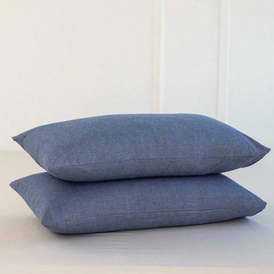 MooMee Bedding - Juego de 2 fundas de almohada 100% algodón lavado con textura similar al lino transpirable duraderas suaves cómodas azul jaspeado King - Azuljaspeado - Ver 1