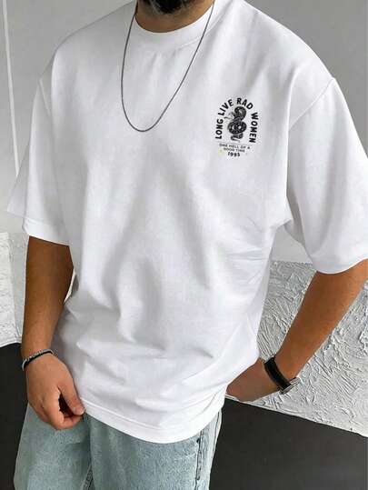 男士复古美式街头图案T恤，1件装，厚实耐用面料，抗起球，抗皱，可机洗