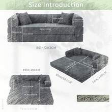 9 Colors Solid Color Corduroy Large Medium Two Size Light Luxury Sit/Lie Convertible Compression Multi-Funtional Sofa Bed Module Free Combination - Light Grey - View 11