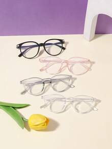 4 PIEZAS Gafas de bloqueo de luz azul con montura redonda de policarbonato para adolescentes de 12 a 16 años, ligeras para lectura diaria y combinaciones de atuendos para la vida universitaria, con estuche - Multicolor - Ver 2