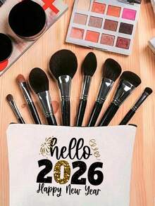 Hello 2026 Happy New Year Graphic With Golden Number 2026 Themed Cosmetic Bag Cosmetic Organizer,Toiletry Bag, Clutch Bag, Lightweight Foldable Storage Bag, Simple Shopping Bag,Desk Organiser,Clutch Travel Toiletry Organizer Bag,Suitable, For Women's Cosmetics Storage, Suitable For Personal Travel Cosmetics Storage - Multicolor - View 5