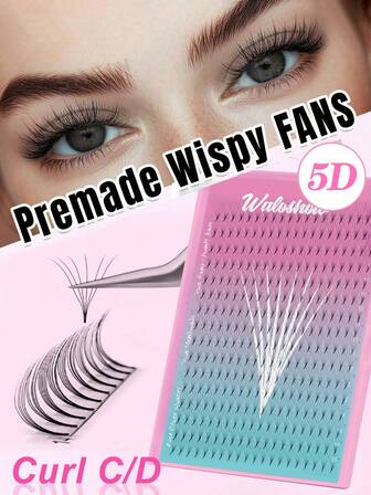 Waloshow 320 abanicos de pestañas postizas premontadas de 5D, 0.05 0.07 C D Curl, base puntiaguda, longitud mixta de 8-15mm
