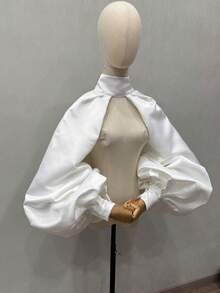 1pc White Satin Exaggerated Heavily Embellished Puffy White Bridal Shawl Detachable Collar Accessory - View 7