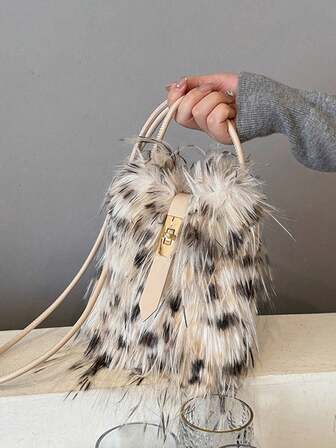 1 st. mini leopardmönstrad tie dye kontrastfärgad fluffig axelväska, lätt och mångsidig telefonväska, unik design, söt tjejväska, höst/vinter