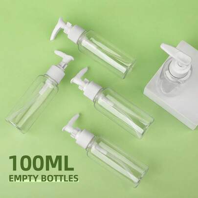 5 piezas de 100ml Botellas de plástico transparente portátiles y reforzadas con bomba de presión, para champú, gel de ducha y herramientas de maquillaje
