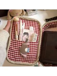 1pc Strawberry Sandwich Design Pencil Case, High-Capacity Card Holder Stationery Bag, Plush Sanitary Pad Organizer, Sticker Storage Pouch - Plush - View 3