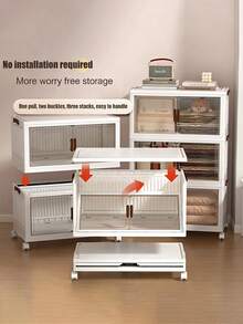 5layer Foldable Storage Cabinet, Plastic Sundries Organizer With Doors & Wheels, Stackable Large Capacity Home Organization For Bedroom, Living Room, Kitchen, Easy Assembly & Space-Saving Design - White - View 7