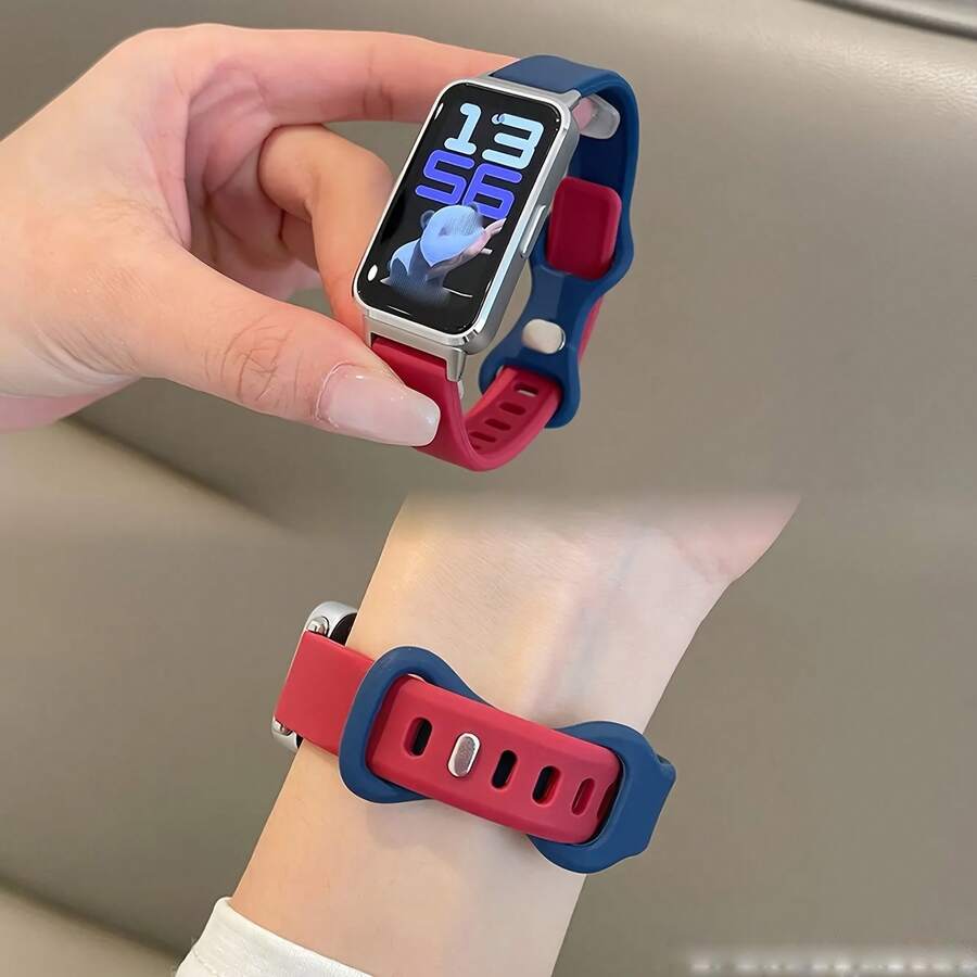 硅胶蝴蝶扣表带，兼容华为手环10/9/8，NFC版本通用，双色多巴胺表带，快拆设计方便调节，时尚智能运动手表替换配件，女士可爱户外腕带