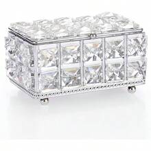 Crystal Jewelry Box Rectangle Trinket Organizer With Lid Earrings Rings Vintage Treasure Keepsake Box For Valentine Wedding Dresser Bedroom Decoration Silver - Silver - View 1