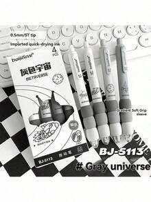 4pcs Ballpoint Pen, Cartoon Cute Ballpoint Pen, Aesthetic Stretch Pen, Soft Grip Pen, 0.5mm Black Ink Pen, Fine Tip Pen, Kawaii Stationery Pen, Office And School Pen Supplies - Multicolor - View 14