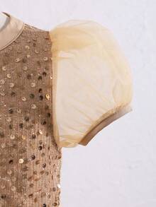 Vår/Sommarklänning med paljettmönster och rund halsringning i mesh för unga flickor - Champagne - Visa 9