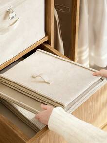 1个带盖可折叠亚麻收纳篮，多用途大容量整理盒，可用于存放衣物、玩具、换季物品和家居用品 - 米色 - 查看 4