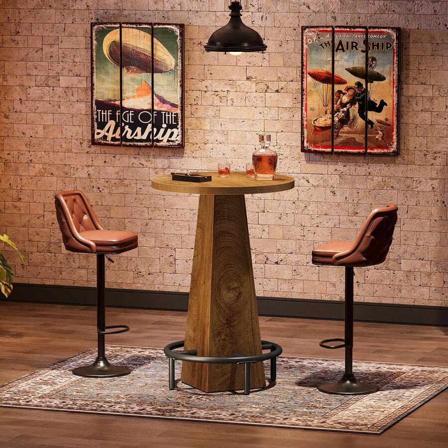 LITTLE TREE Bar Table, 37.4" High Round Pub Table For Small Bars, Dining Room, Kitchen, Rustic Brown (Only Table) - Rustic Brown - View 1