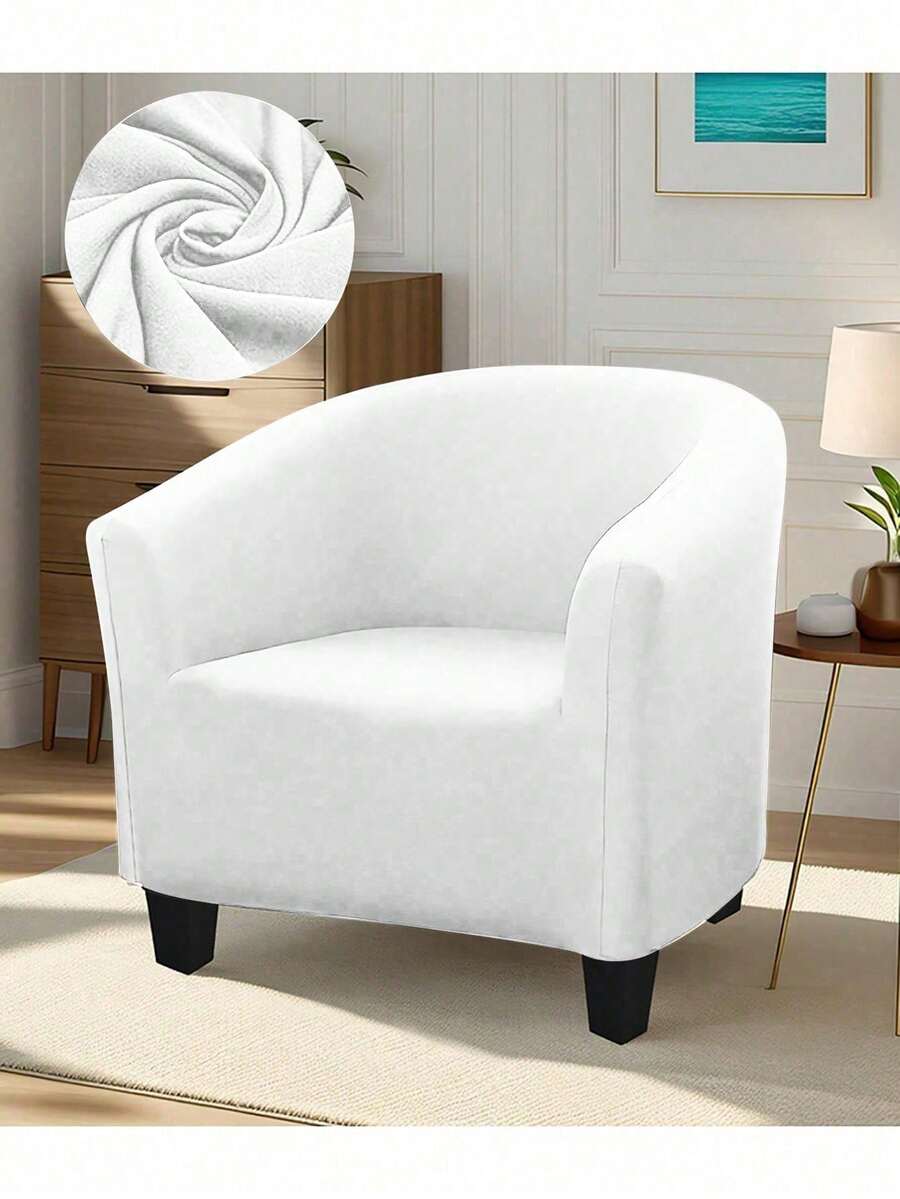 1件装，牛奶线编织，弹性扶手，防污耐磨，适用于俱乐部椅、沙发、浴缸椅、弹性扶手椅、客厅沙发等，家具保护套 - 白色 - 查看 1