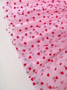 女宝宝情人节吊带连衣裙，植绒红色爱心设计，轻盈网纱裙摆，蓬松活泼，适合宝宝春夏外出、聚会和日常穿着。 - 粉色 - 查看 7