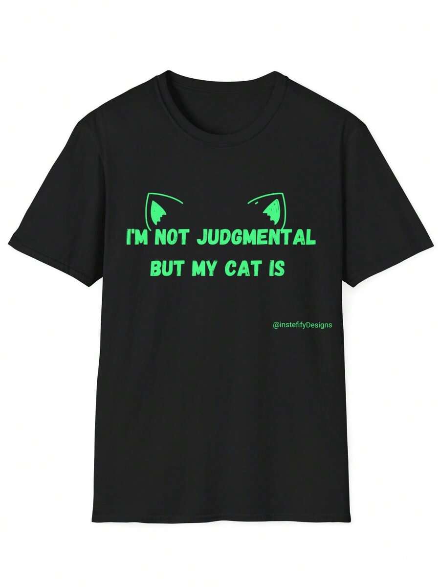 Unisex Graphic T-Shirt Green Black Neon Green Blue Gray Cat Judgmental Cat Daddy Cat Mommy Gifts For Cat Owners - màu đen - Xem 1