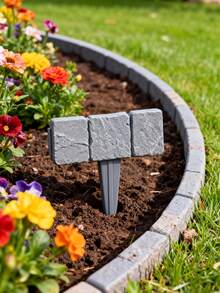 10pcs Gray Faux Stone Plastic Garden Edging Fence, Flower Bed Frame, Garden Yard Decor Fence, Faux Stone Texture Plastic Lawn Garden Border