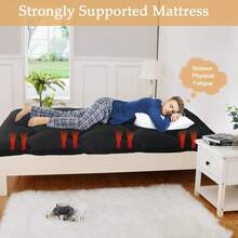 Colchón de piso de futón, 3 en grueso portátil roll up Tatami alfombra para dormir con espuma de alta densidad, cama plegable de piso para pequeños espacios habitación dormitorio apartamento, negro - Negro - Ver 4