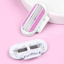 Women's Manual Hair Removal Razor, 3-Layer Stainless Steel Blades, Replaceable Safety Razor Head, Pink Handle, Makes You Look Younger And More Beautiful - Pink - View 5