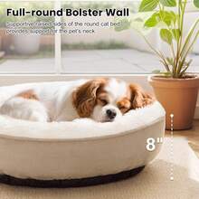 Love's Cabin Round Donut Cat And Dog Cushion Bed, 25in Pet Bed For Small Or Medium Dogs, Anti-Slip & Water-Resistant Bottom, Soft Durable Fabric Pet Beds, Washable Calming Cat & Dog Bed Camel - Brown Stripe - 查看 7