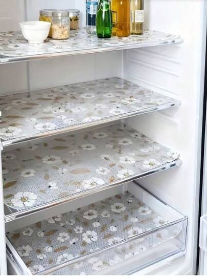 4片装加厚秋海棠花冰箱垫，防水、防潮、防滑 - 耐用EVA材质，新颖秋海棠花图案，适用于冰箱和厨房装饰，可用作冰箱垫、抽屉垫