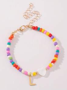 1 chiếc vòng tay nữ tối giản bằng thép không gỉ, 26 chữ cái tiếng Anh, hạt cườm nhiều màu (màu hạt ngẫu nhiên), thích hợp đeo hàng ngày, làm quà tặng bạn bè, quà năm mới, quà Valentine. - Nhiều màu - Xem 10
