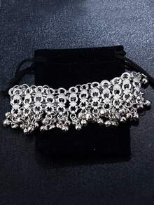 1件复古肚皮舞脚链，带小铃铛，宽脚链，适合女性和女孩，日常休闲、摄影、装饰，铁质脚链手镯饰品