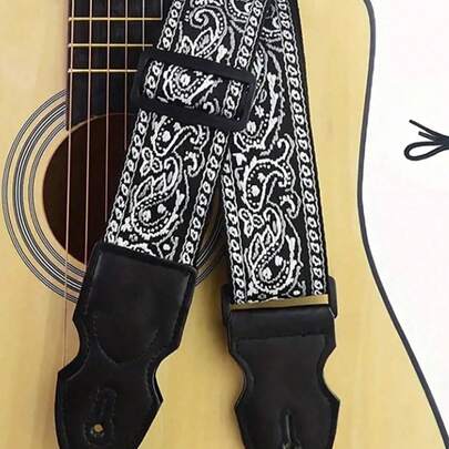 1pc Thick & Long Adjustable Embroidered Bohemian Style Guitar Strap With Non-Slip Shoulder Pad, Fashion Streetwear Mixed Color Guitar Belt With Built-In Pick Storage Pouch, Washable Fabric Suitable For Bass, Acoustic & Electric Guitars, Ideal Gift For Guitar Enthusiasts And Musicians, Guitar Accessories