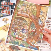 2 Sheets 27.5*21cm Large Size Miniature Scene Stickers, 2 Pattern Options, Includes 2 Sheets Pet Stickers + 1 Sheet Scene Cardboard + 1 Sheet Reference, Suitable For Christmas, New Year, Holiday Party, Gifts, Envelopes, Cards DIY Decoration, PVC Sticker Scrapbook Supplies Scrapbooking - Cartoon Landscape Stickers - View 8