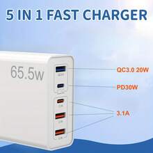 65.5W USB-C Fast Charger (2 USB-C Ports + 3 USB-A Ports), Compact PD Charger Adapter For MacBook, 17/16/15/14, IPad, And More - Super Fast Charging, Essential For Travel And Home - EU C Type Plug(220-240V) - View 5
