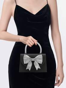 New High-End Banquet Clutch Bag, Versatile European And American Style Rhinestone Bow Tie Chain Shoulder Bag, Suitable For Wedding Season - Black - View 7