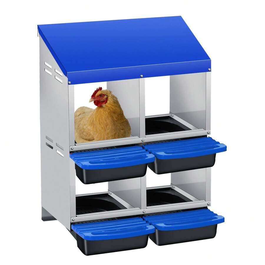 Cajas de Anidación 2 Niveles para Gallinas, 4 Huecheros con Tapa Extraíble, Montaje en Pared Fácil, Limpieza Rápida, Perfectas para Gallineros - Azul - Ver 1