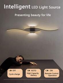 Cordless Wall Sconce With Remote - Modern Wave Pattern, 3 Lighting Modes, Rechargeable, No Wiring Needed, Ideal For Dining Room/Office/Bedroom Ambient Light - Multicolor - View 11