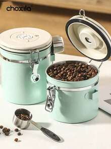 choxila 1pc 1.2L/1.5L/1.8L Mint Green Coffee Container, Coffee Bean Jar, Tea Jar, Large-Capacity Airtight Storage Jar, Stainless Steel Kitchen Food Storage Container With Date Tracker And Scoop, Coffee Accessories For Ground Coffee, Coffee Beans, Tea, Sugar, Flour And Cereal, Suitable For Kitchen Storage And Organization