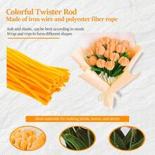 564pcs Handmade Pom Pom Kit, 400pcs Colorful Chenille Stems For DIY Art Projects And Creative Gifts; Flower Making Set Includes 10pcs Floral Wires, 1 Roll Tape, 150pcs Flower Stamens, 1m Ribbon, 1 Instruction Manual And 1 Greeting Card. Valentine's Day Pom Pom Flower Decoration Set. - Golden - View 5