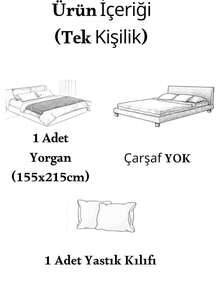 Single Size Quilt Set With 100% Cotton Fabric & Silicon Fiber Filling – 155x215 Cm Quilt + 1 Pillowcase 50x70 Cm – No Bedsheet Included – MADE IN TURKEY - Grey - View 3