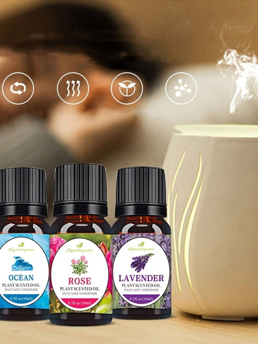 1瓶10毫升精油套装 - 3种舒缓香氛可选（薰衣草、玫瑰、茉莉） - 高品质植物基液体精油，适用于DIY蜡烛、香水、手工皂 - 放松身心，玫瑰精油，水溶性扩香精油，可搭配香薰机使用