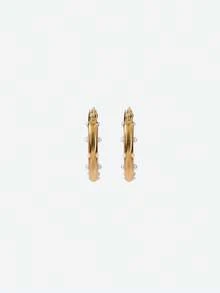 Opalesca 1pair Geometric Circle Stylish Party Faux Pearl Minimalist Elegant Women Hoop Earrings - Yellow Gold - View 5