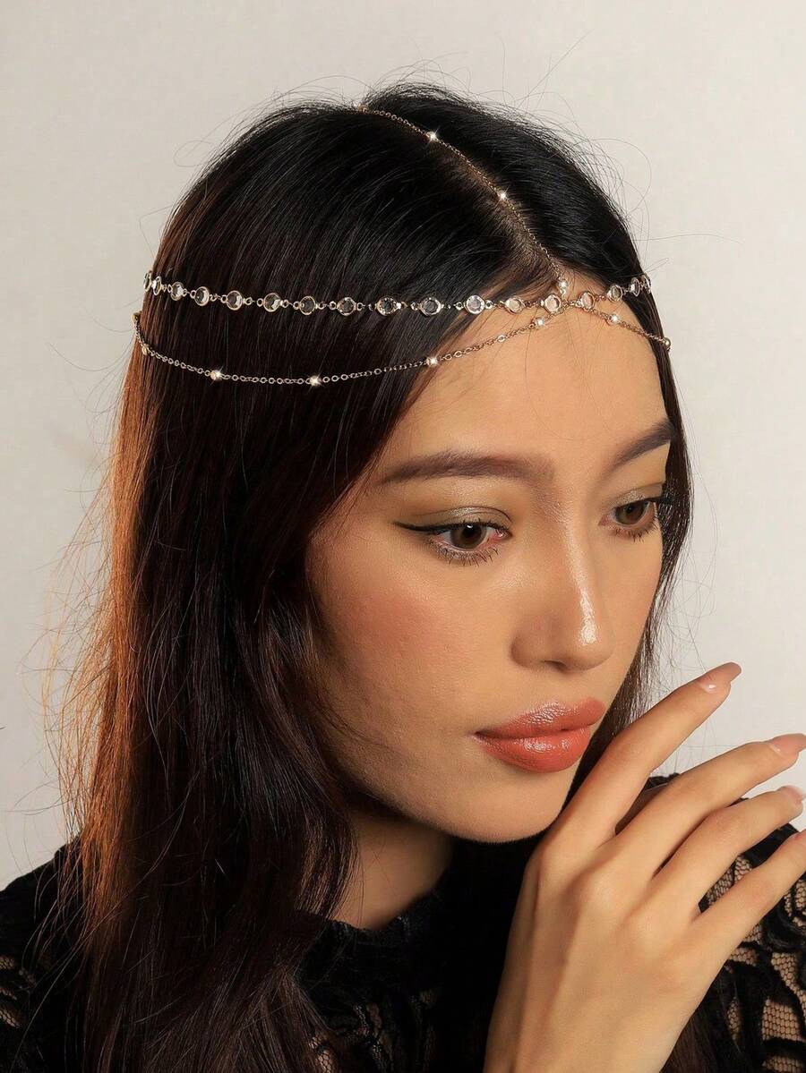 1 pieza Tocado con colgante de strass, accesorio de cabello nupcial minimalista, accesorios para el Día de San Valentín - Dorado - Ver 1