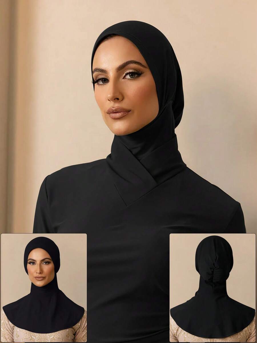 一件纯色浴袍，可作泳衣罩衫，女士速戴头巾，加长领口设计